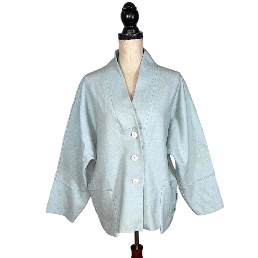 BackStage Blue 100% Wool 3/4 Sleeve Jacket Size: M